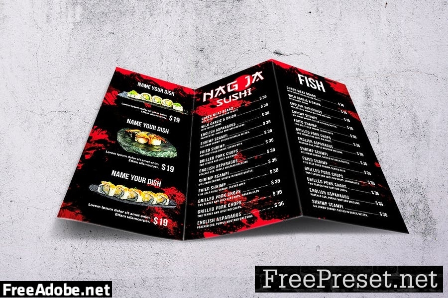 Nagoya Sushi Trifold Food Menu A4 & US Letter HV8EG5T