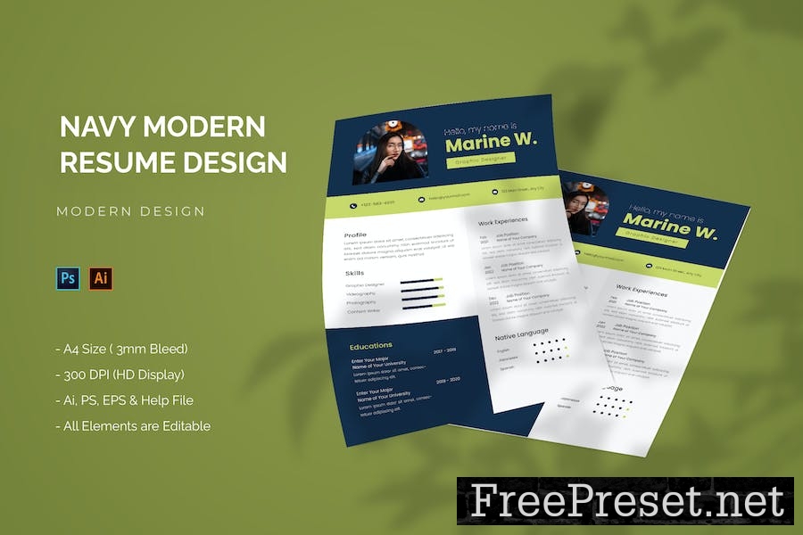 Navy Modern - Resume Template XL6P369