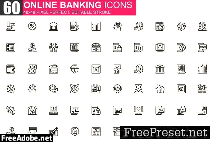 Online Banking Thin Line Icons Pack LZJKPVQ