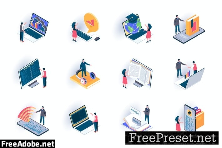 Online Education Isometric Icons Pack VRTHDQA