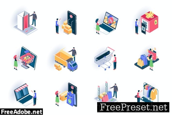 Online Shopping Isometric Icons Pack 5S6CEKM