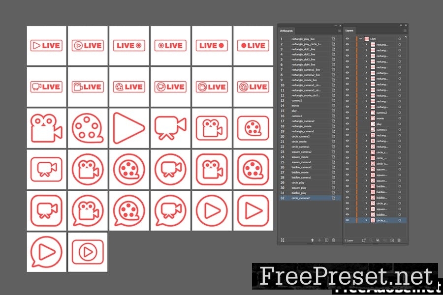 Outline Live Stream Symbols Set