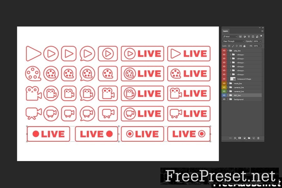 Outline Live Stream Symbols Set