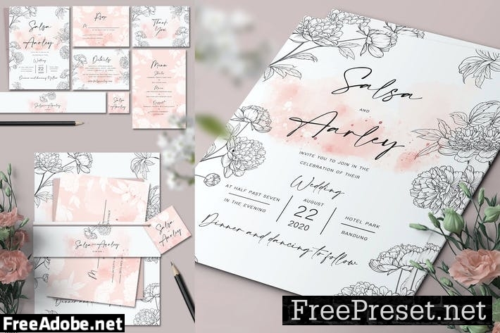 Peonies Wedding Invitation Set K7X8YRG