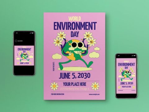 Pink Flat Design World Environment Day Flyer Set 5S3QRPJ
