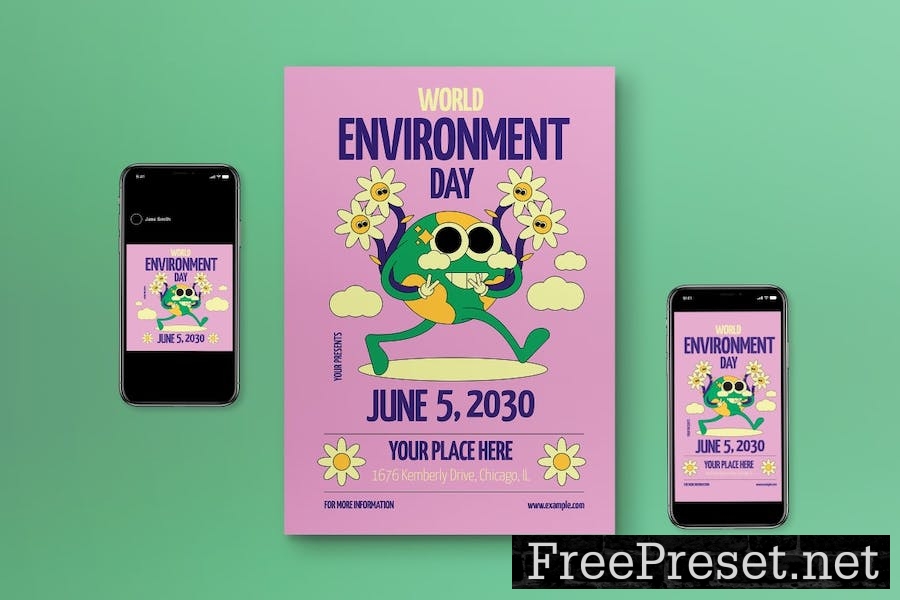 Pink Flat Design World Environment Day Flyer Set 5S3QRPJ