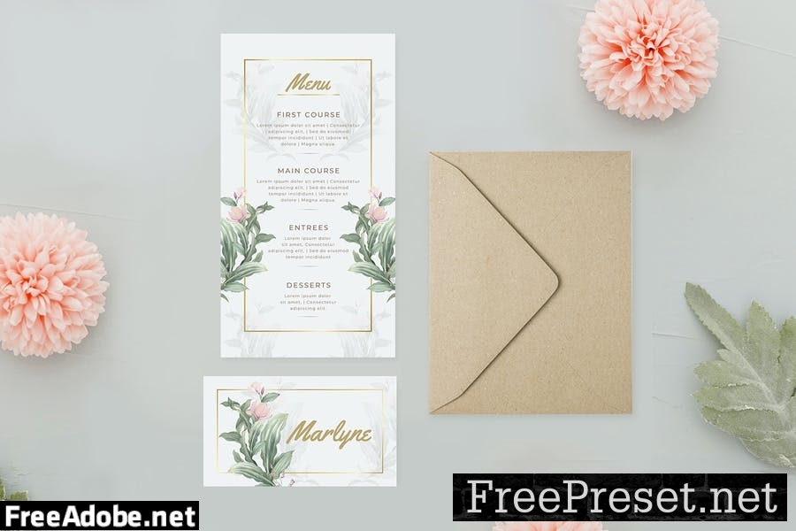 Pink Flower and Leaf - Wedding Invitation