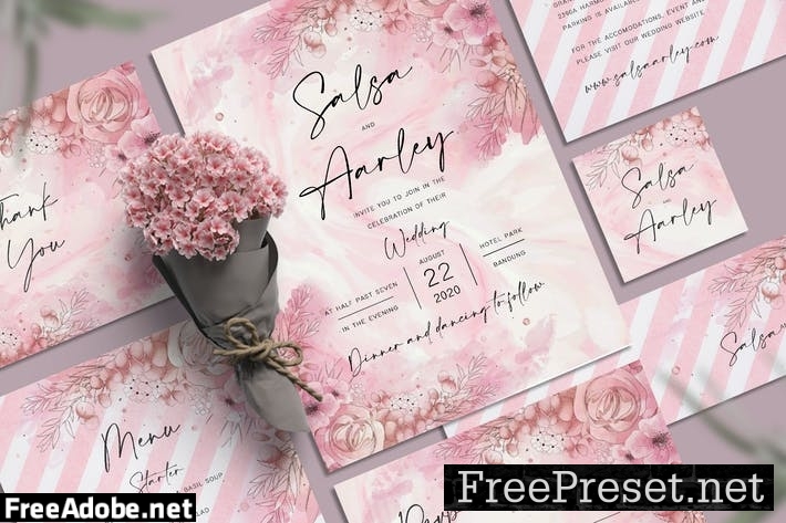 Pink Flower Wedding Invitation Set SSCATSD