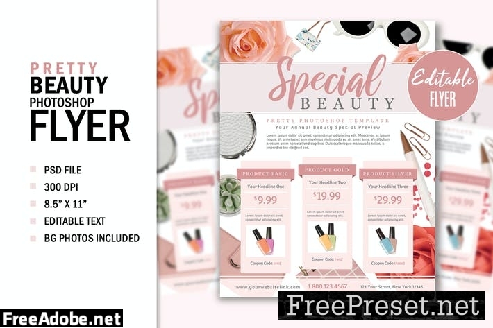 Pretty Beauty Fashion Print Flyer Template Graphic F2V7HHW