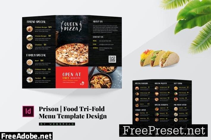 Prison | Food Trifold Menu Template Design Y4N8GNW