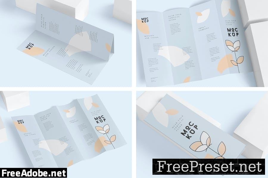 Quad Fold Vertical Flyer Mockups