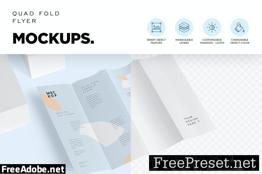 Quad Fold Vertical Flyer Mockups