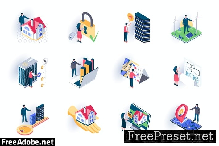 Real Estate Isometric Icons Pack AED4N3S