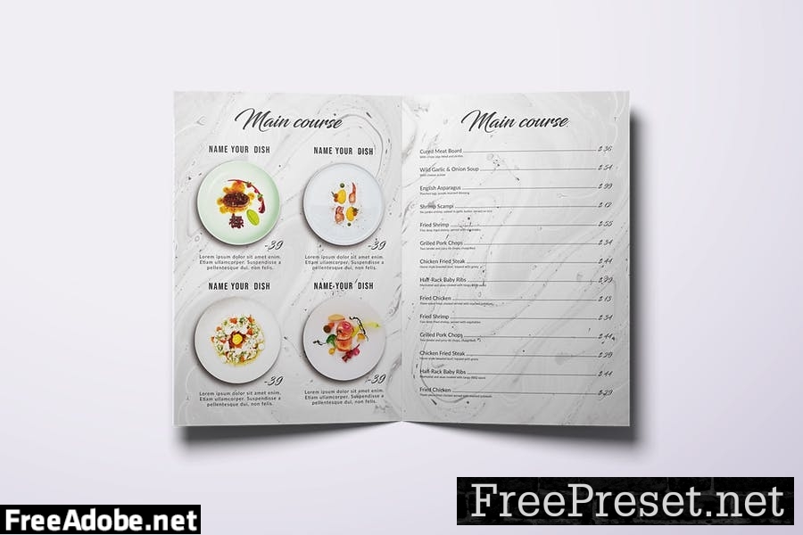 Restaurant Bifold A4 & US Letter Minimal Food Menu