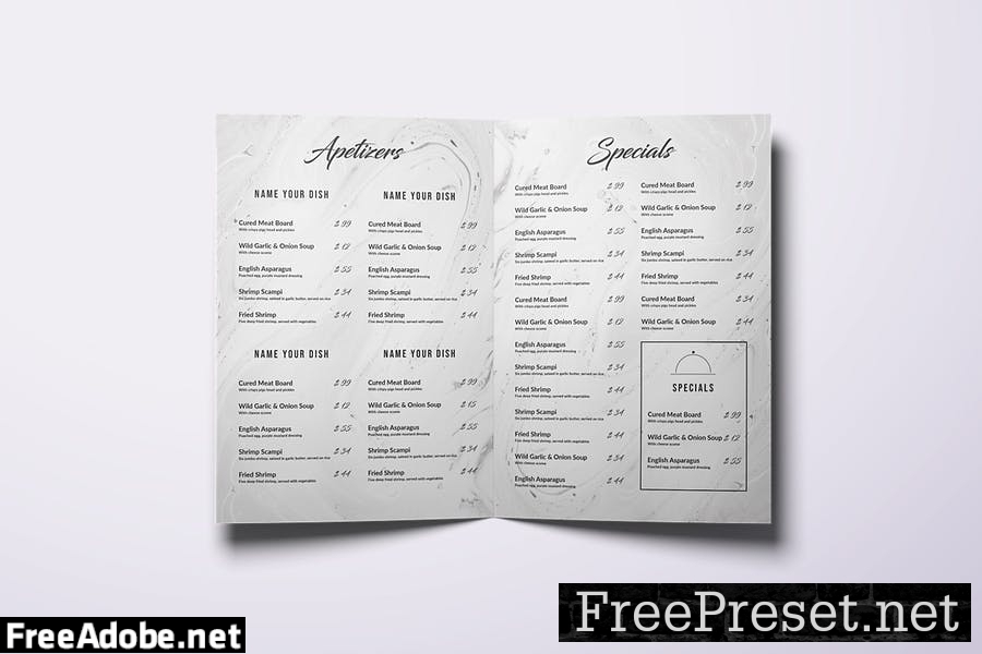 Restaurant Bifold A4 & US Letter Minimal Food Menu