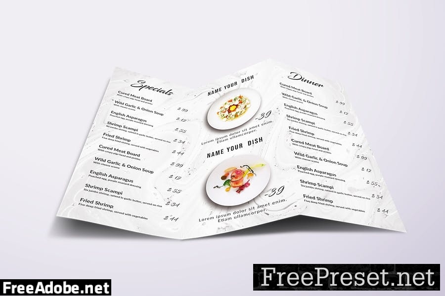 Restaurant Trifold A4 & US Letter Minimal Menu 7ZSNJTZ