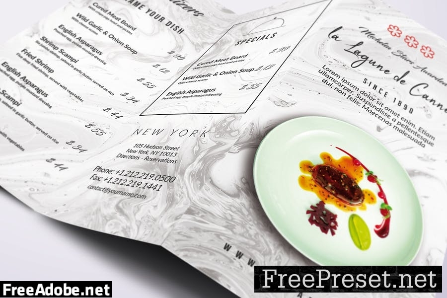 Restaurant Trifold A4 & US Letter Minimal Menu 7ZSNJTZ