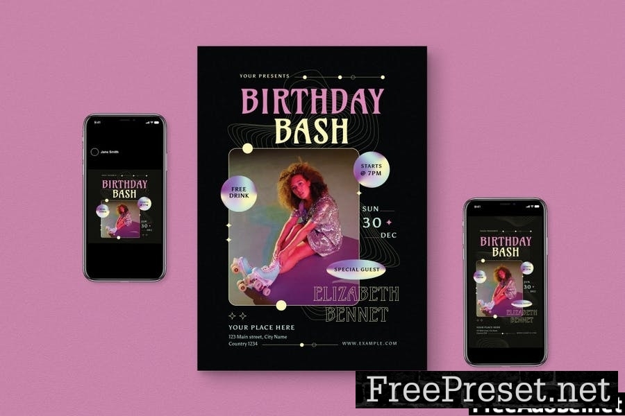 Retro Birthday Bash Flyer Set