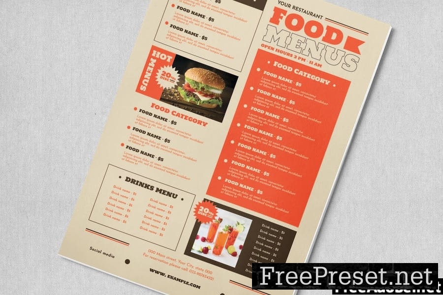 Retro Burger Food Menu