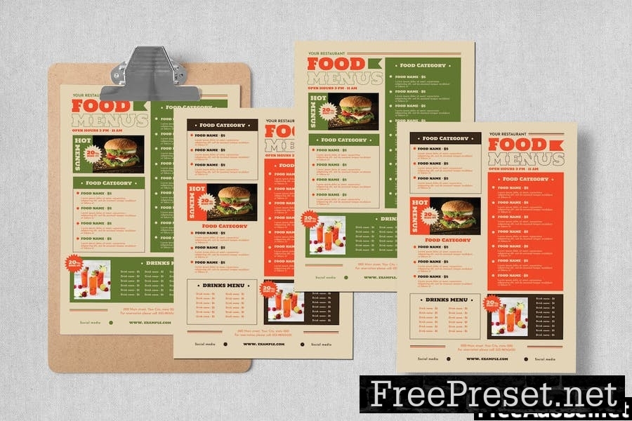 Retro Burger Food Menu