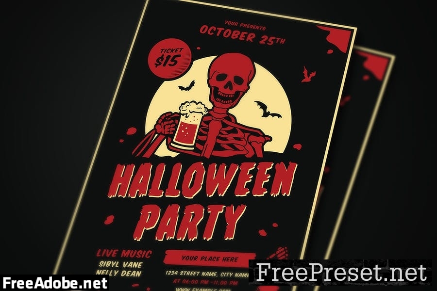 Retro Halloween Party Flyer + Social Media RE3NAEB