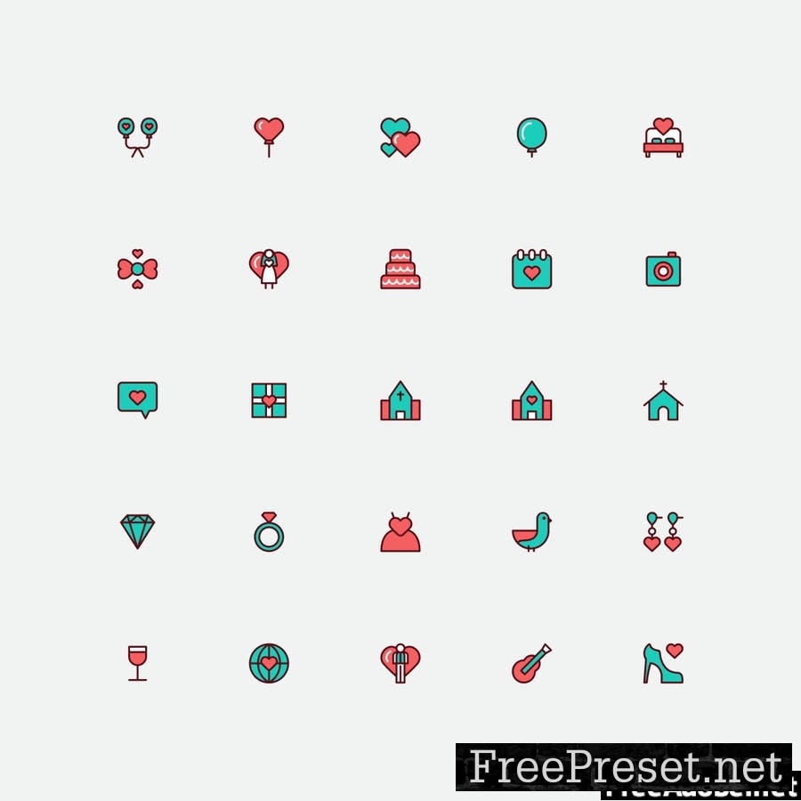 Romantic & Love Icon Set - Color Style