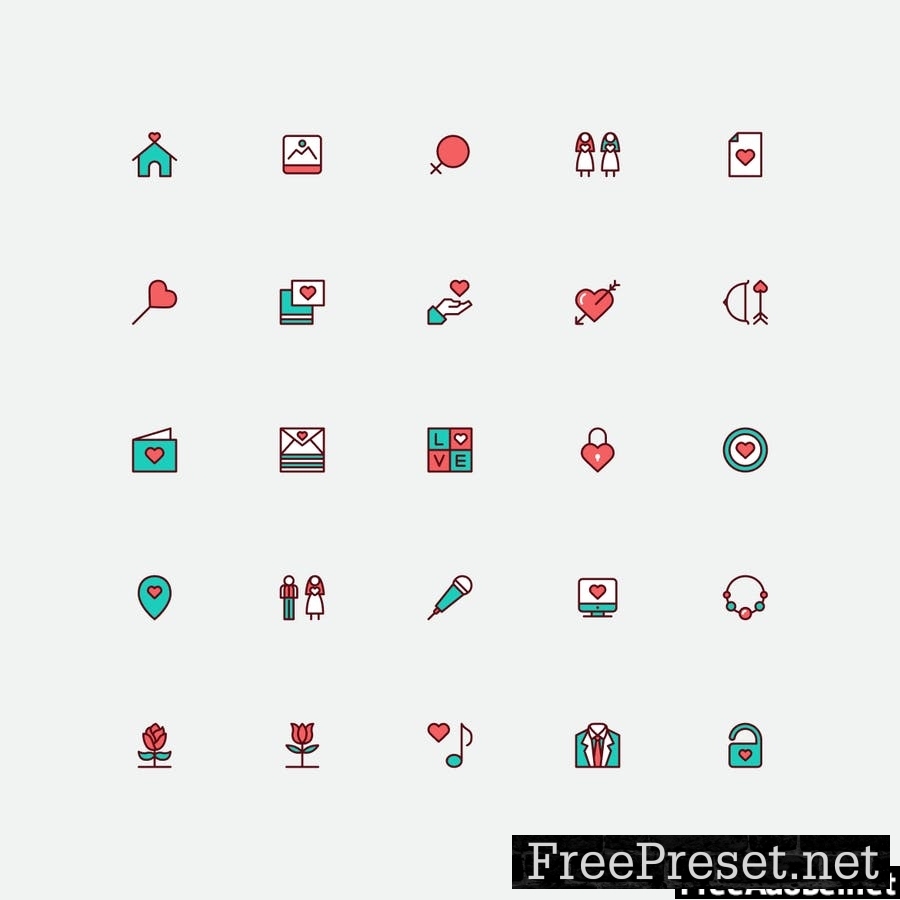 Romantic & Love Icon Set - Color Style