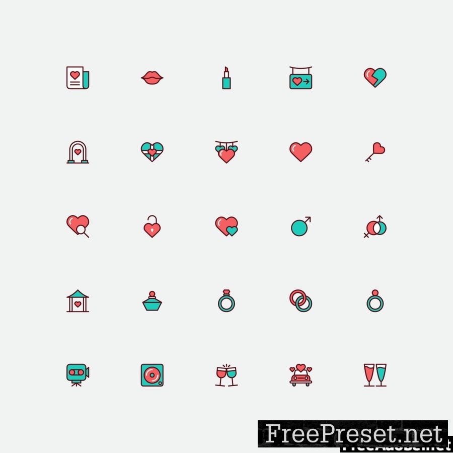 Romantic & Love Icon Set - Color Style