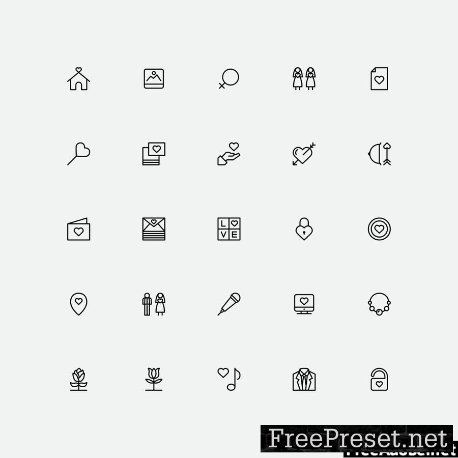 Romantic & Love Icon Set - Line Style