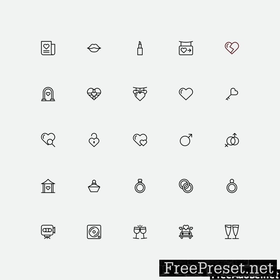 Romantic & Love Icon Set - Line Style