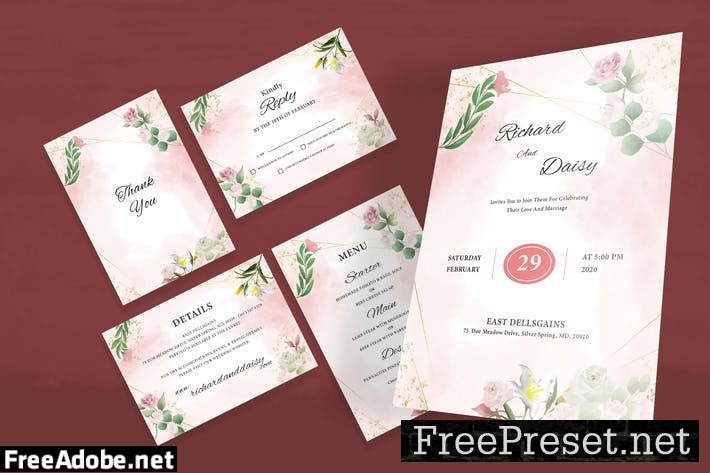 Rose Watercolor Wedding Invitation Set DWJHWCR