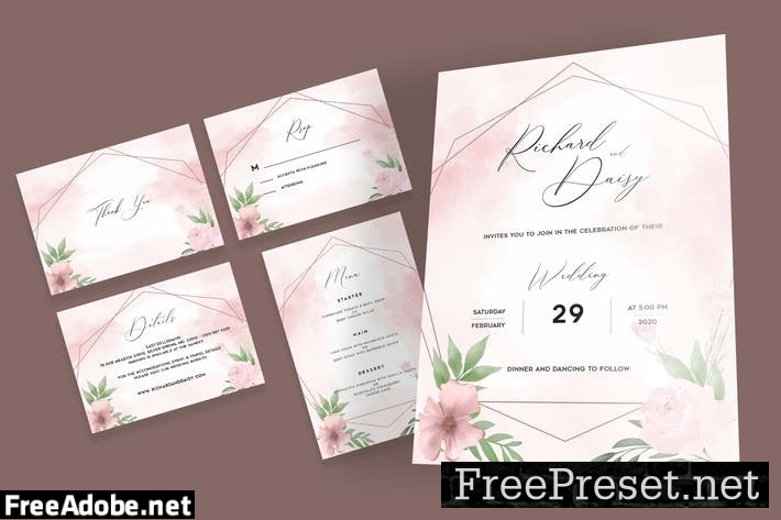 Rose Watercolor Wedding Invitation Set AUESXD3