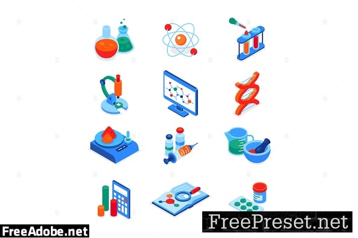 Science and medicine - colorful isometric icons H6TL8HQ