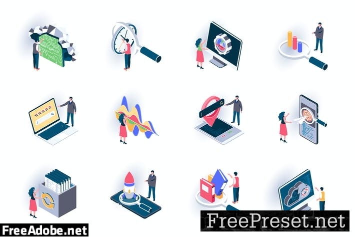 SEO Optimization Isometric Icons Pack GDQLU2D