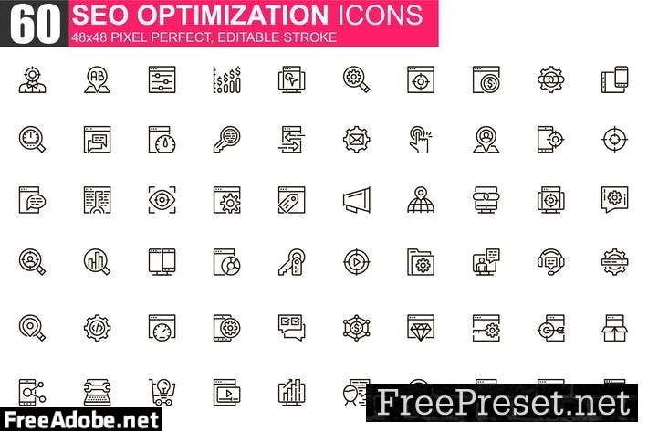 SEO Optimization Thin Line Icons Pack BKARYCV