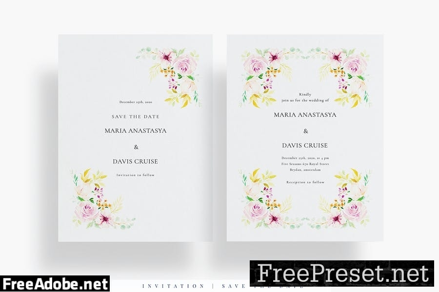 Simple Floral Wedding Invitation Set EZ