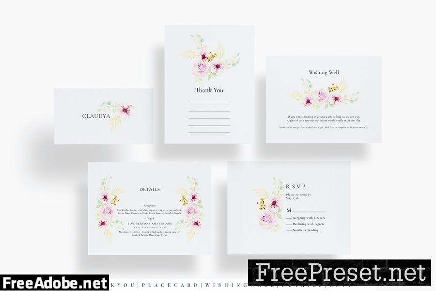 Simple Floral Wedding Invitation Set EZ