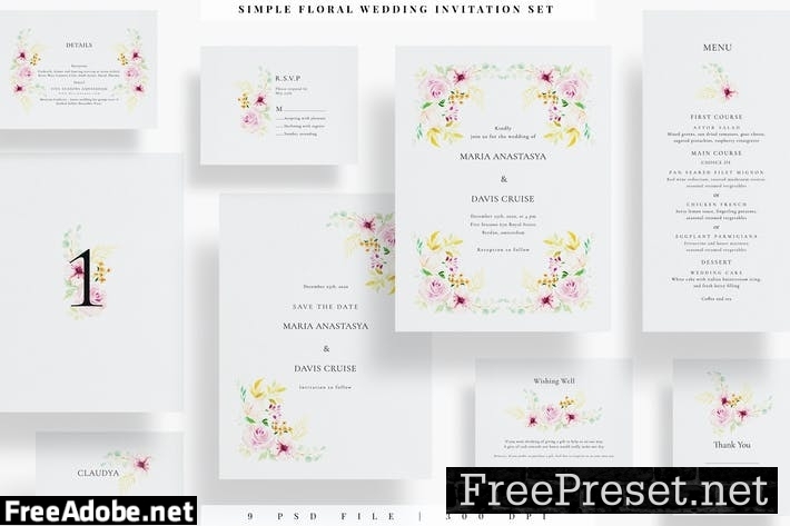 Simple Floral Wedding Invitation Set EZ SGJ3FRG