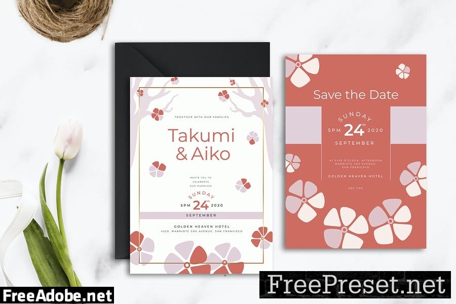 Simple Japan Cherry Blossom - Wedding Invitation ABLVK7A