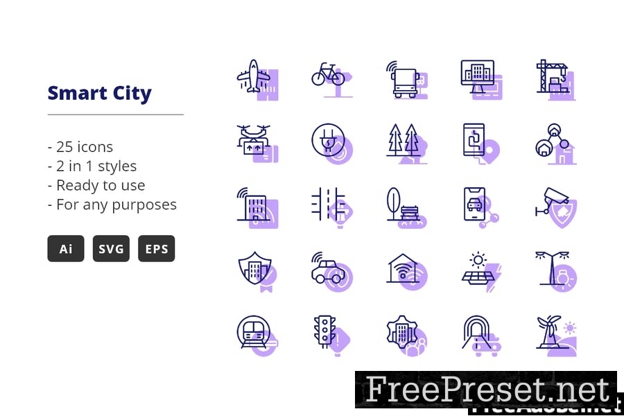 Smart City Icons (Line and Solid)