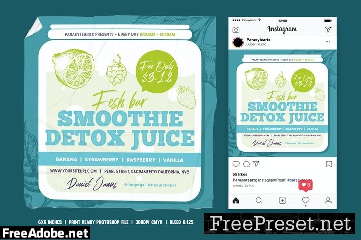 Smoothie Juice Square Flyer & Instagram Post JL2B38A