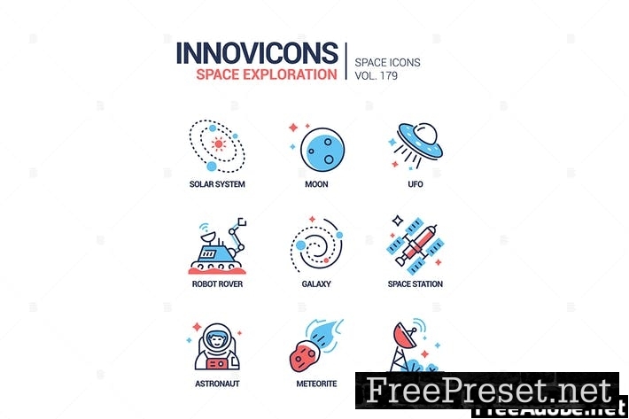 Space exploration - line design style icons set 39KJGV7