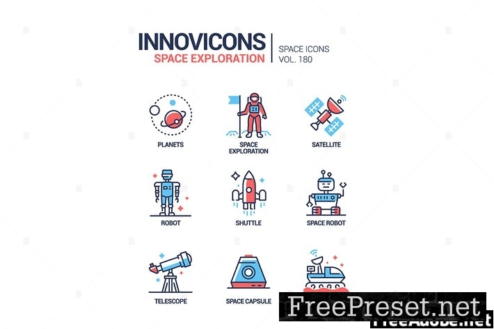 Space exploration - line design style icons set U6HDQ4Z