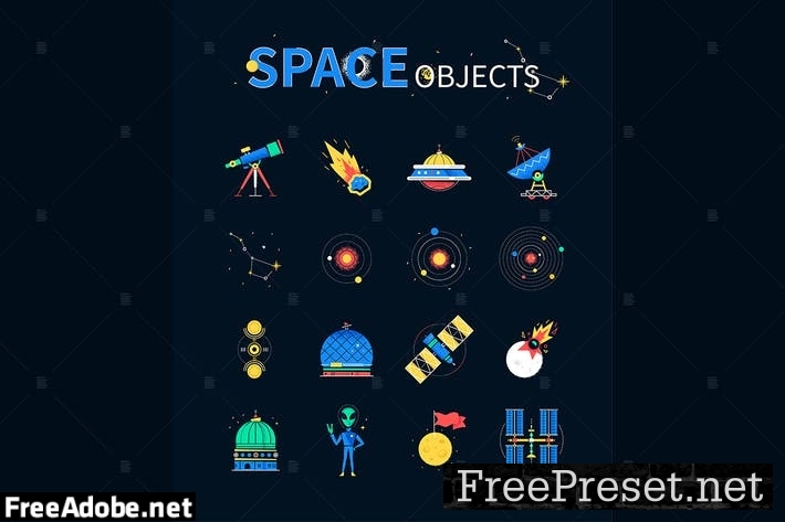 Space objects - colorful flat design style icons 47ZKWRE