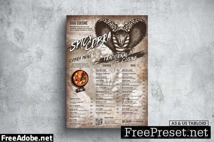 Spicy Cobra Poster Food Menu - A3 & US Tabloid FNNPCJ8