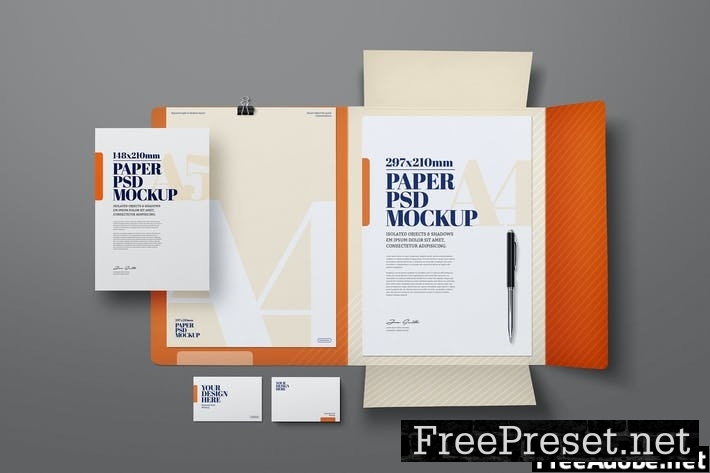 Stationery Flyer A4 A5 Business Card Flap Mockup SR64JFK