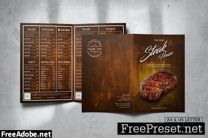 Steak House Food Menu Design A4 & US Letter VFQK2ZQ