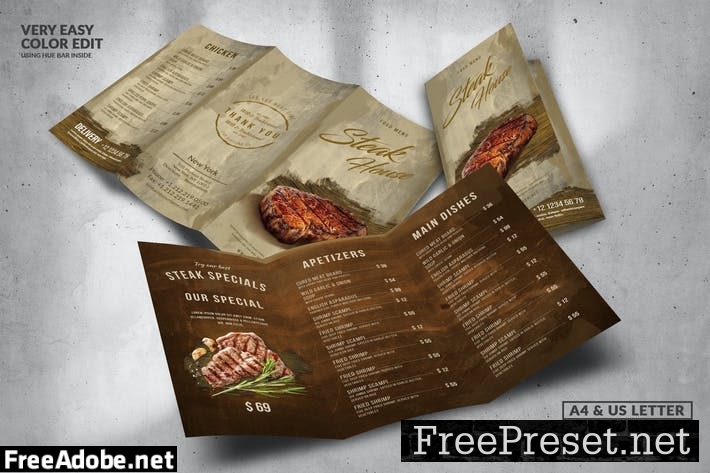 Steak House Food Menu Design A4 & US Letter PT9XLBB