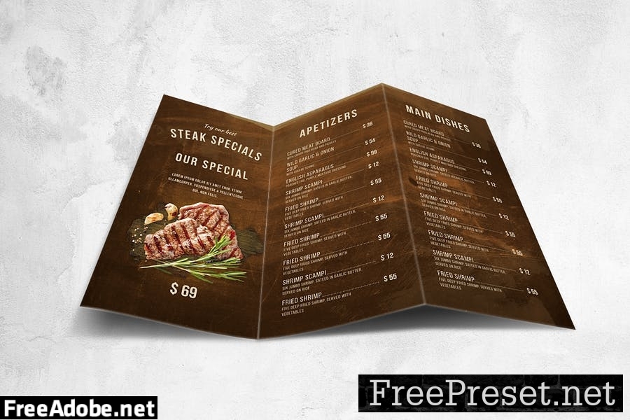 Steak House Food Menu Design A4 & US Letter