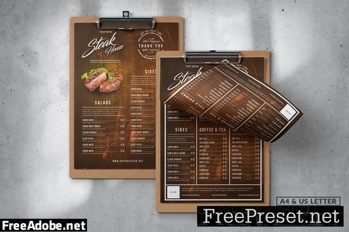 Steak House Food Menu Design A4 & US Letter BS27JP7